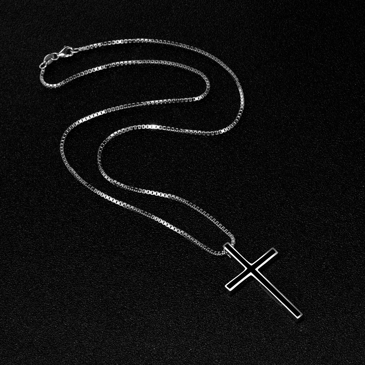 Sterling Silver Black Cross Pendant Necklace – Classic Unisex Design