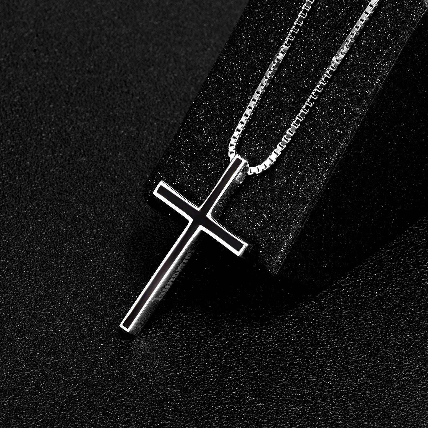 Sterling Silver Black Cross Pendant Necklace – Classic Unisex Design