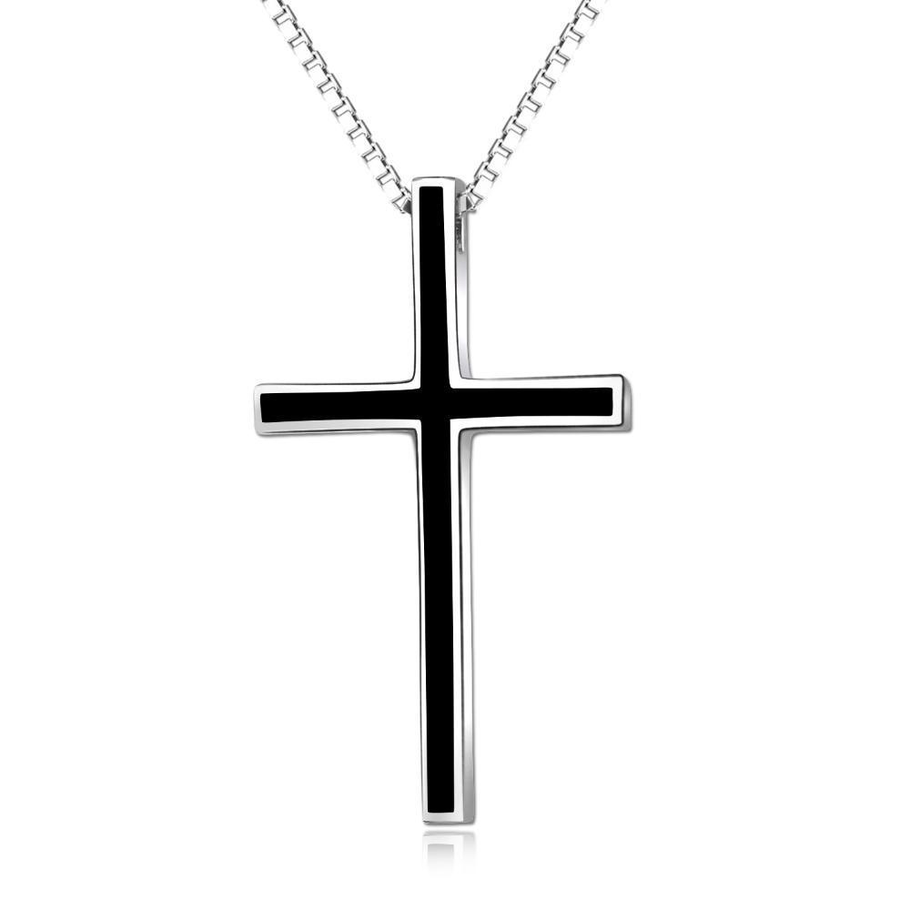 Sterling Silver Black Cross Pendant Necklace – Classic Unisex Design