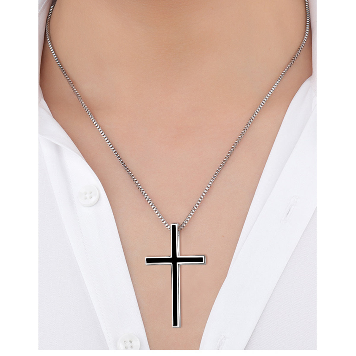 Sterling Silver Black Cross Pendant Necklace – Classic Unisex Design